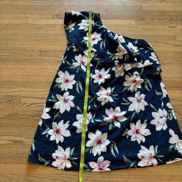 Lulus Navy Blue Floral One Shoulder Ruffle Mini Dress XL Tropical Summer Boho - Picture 3 of 8